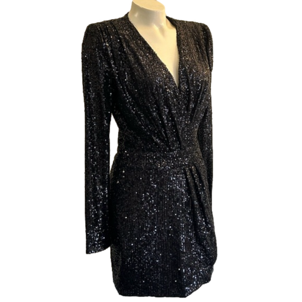 RAMY BROOK NY BEADED SEQUENCE VNECJ RUCHED DRESS SZ 2